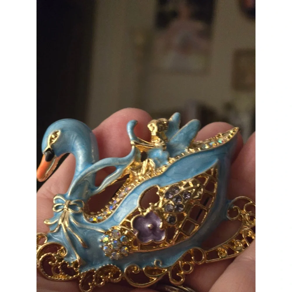 Kirks Folly Style Blue Swan Sleigh Brooch